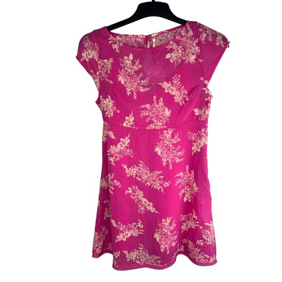 Free People Mazzi Pink Floral Mini Dress Cap Sleeves Keyhole Back Size XS - Picture 15 of 16